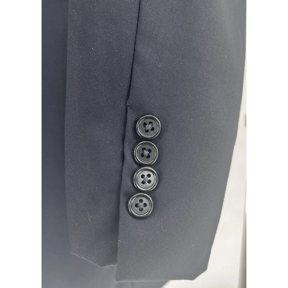 Hickey Freeman Loro Piana Mens Blazer 100% Wool Sz 46L Black Super‎ 130s